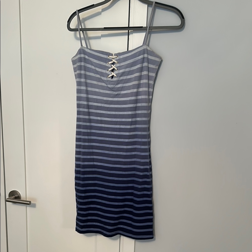 Monrow Striped Hombre Blue Lace-up Dress